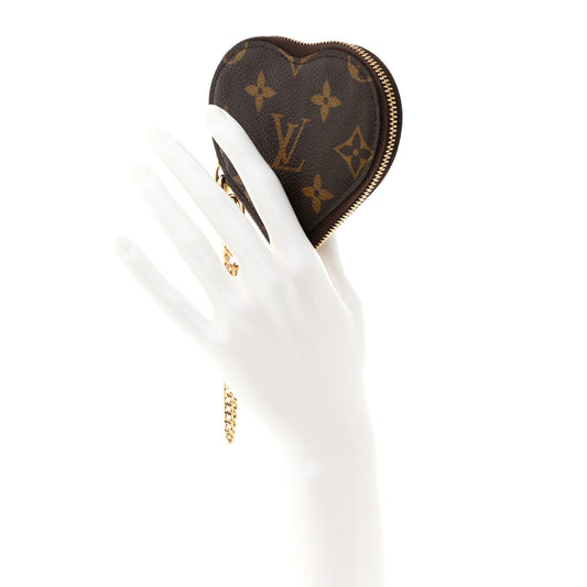 Monogram Leopard Coeur Heart Coin Purse Blanc Corail