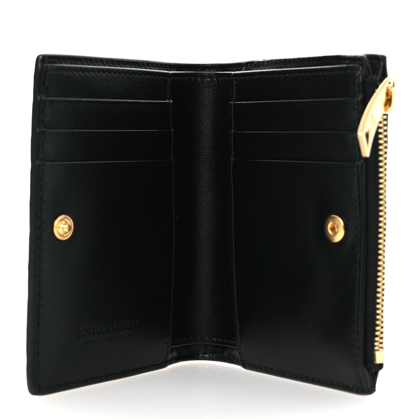 Nappa Intrecciato Medium Bi-Fold Zip Wallet Black