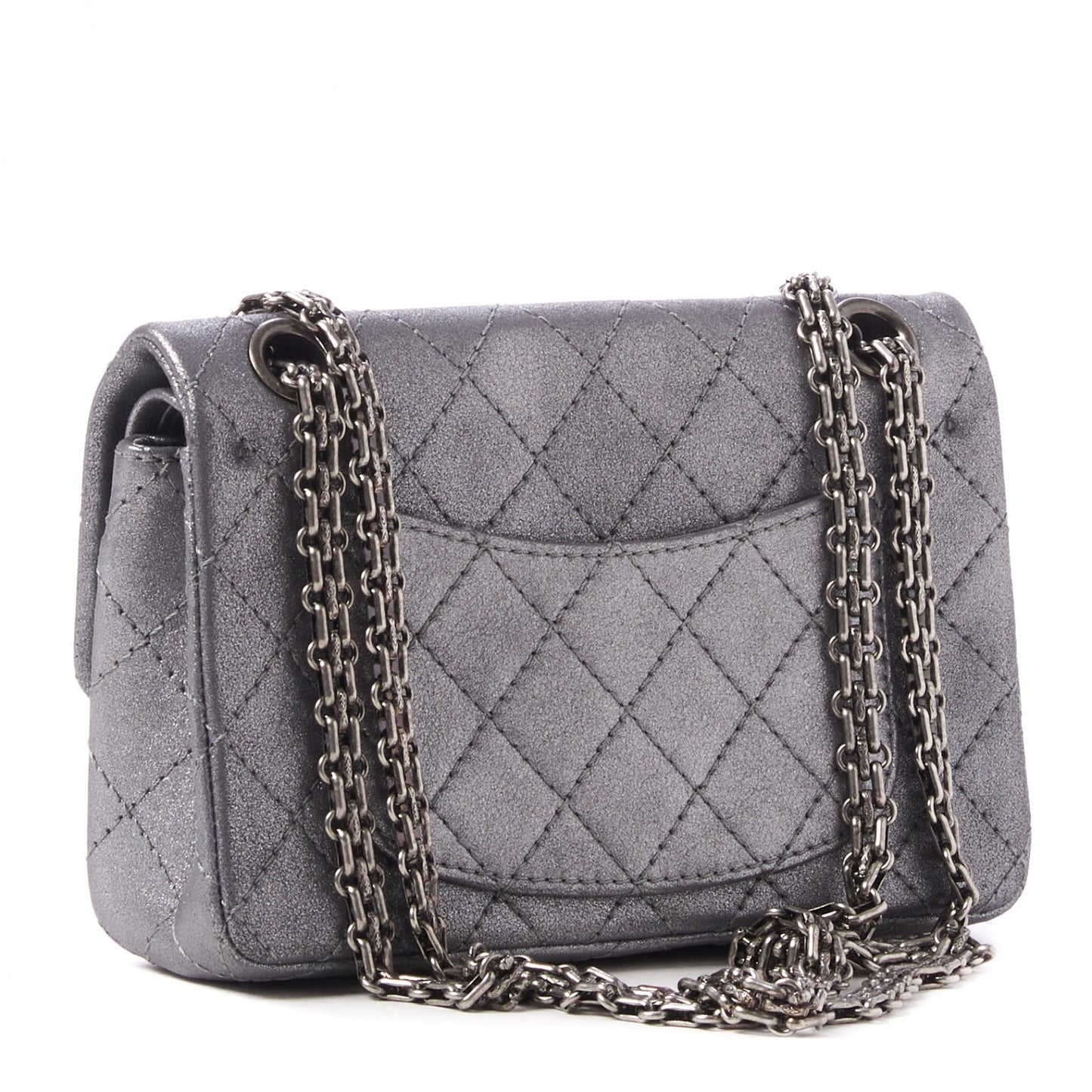 Metallic Calfskin Quilted Lucky Charms 2.55 Reissue 224 Flap Dark Silver