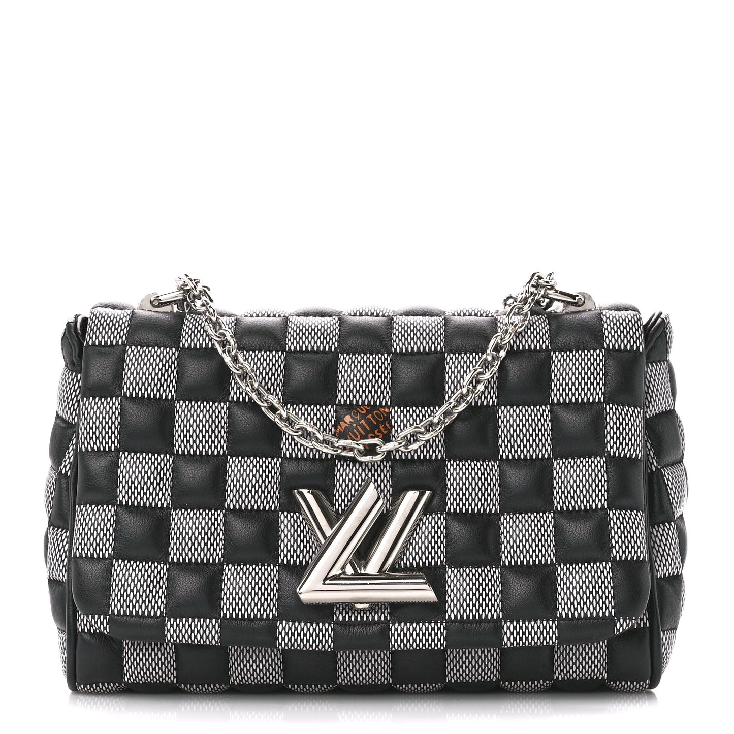 Calfskin Damier Twist Shoulder Bag BB Black White