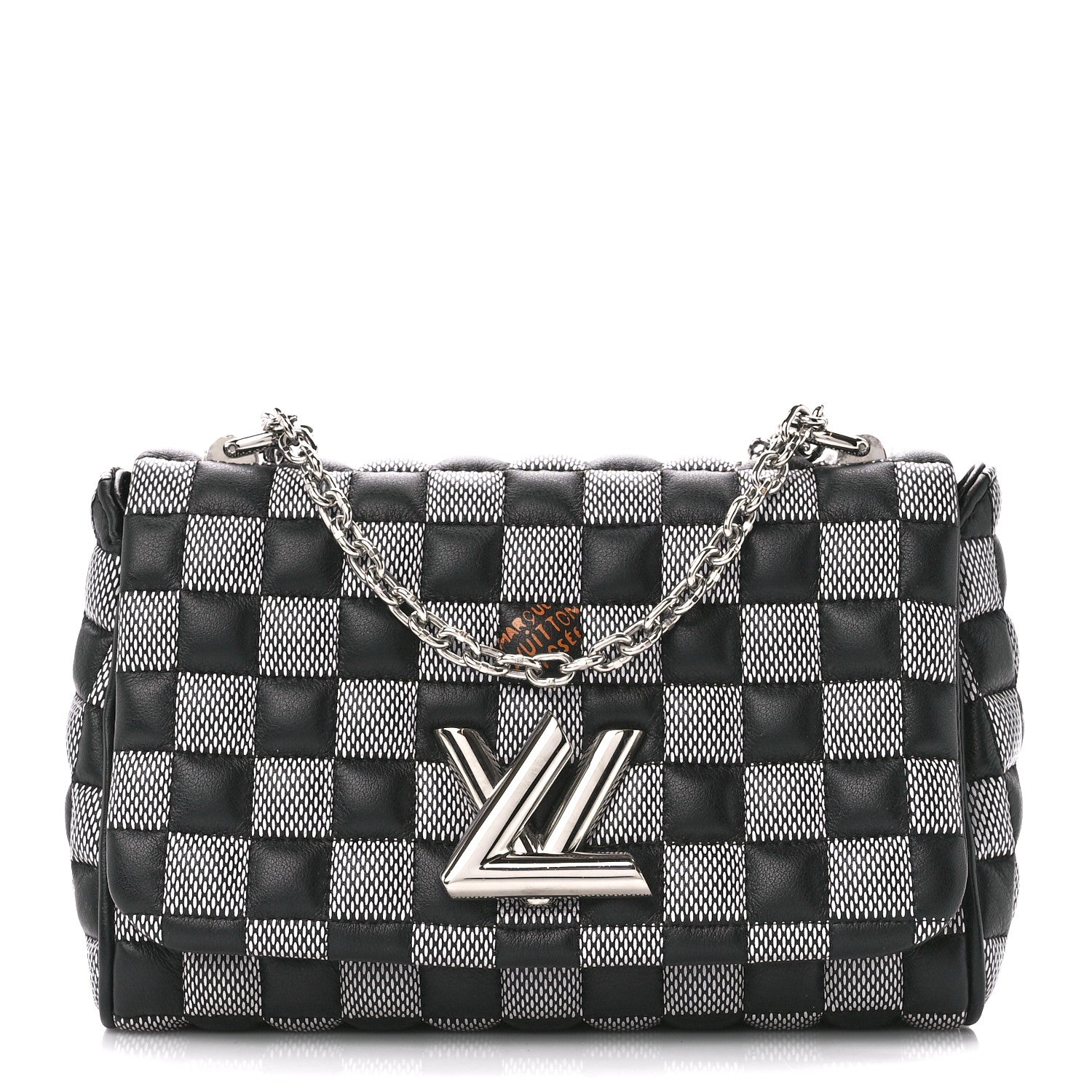 Louis Vuitton Calfskin Damier Twist Shoulder Bag BB Black White 3 of 11