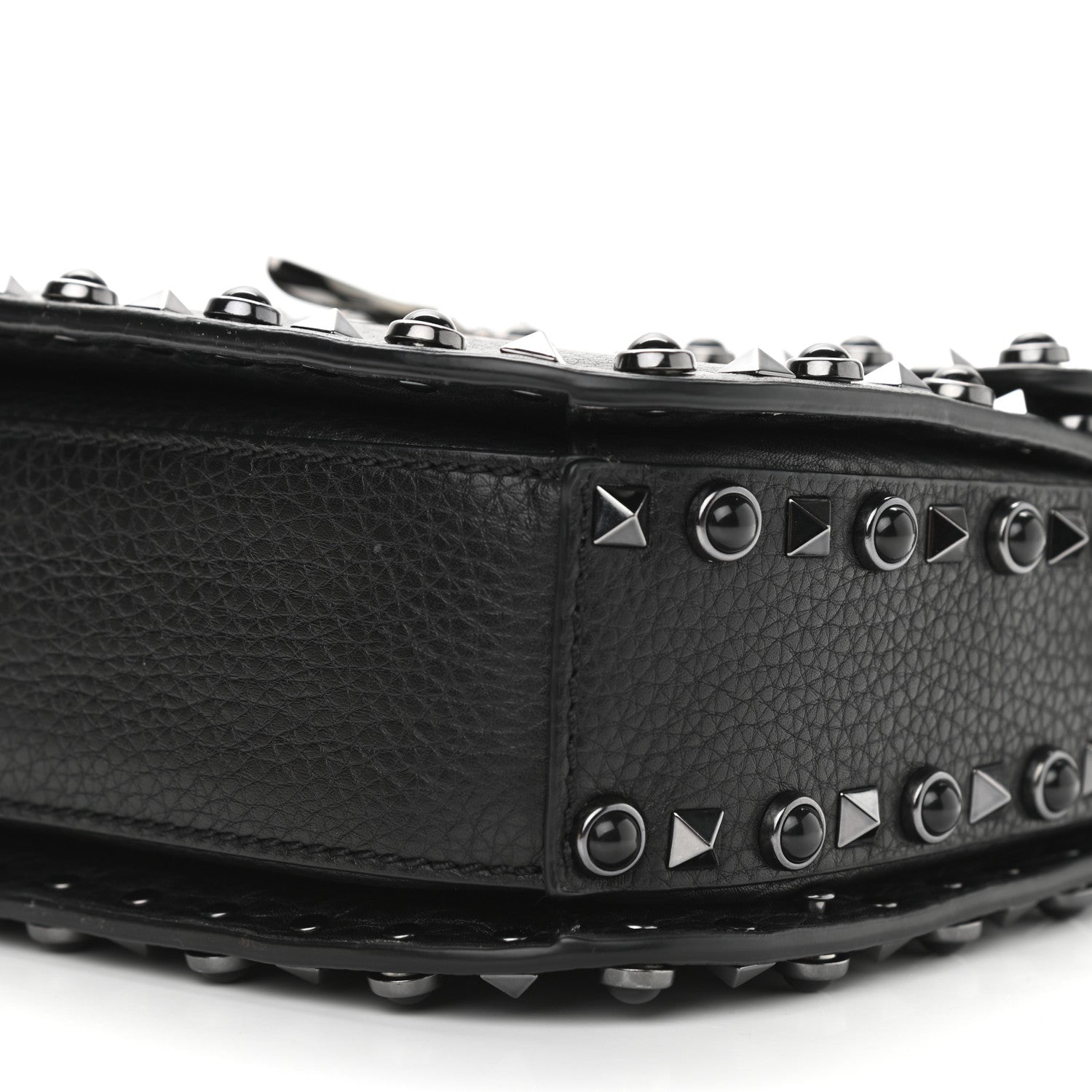 Valentino Garavani Pebbled Calfskin Onyx Medium Rockstud Rolling Flap Saddle Bag Black 11 of 11