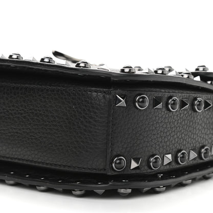 Valentino Garavani Pebbled Calfskin Onyx Medium Rockstud Rolling Flap Saddle Bag Black 11 of 11