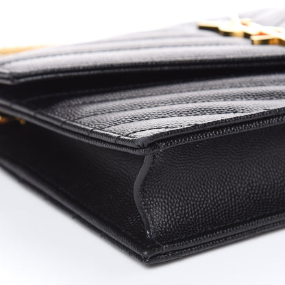 Saint Laurent Grain De Poudre Matelasse Chevron Monogram Envelope Chain Wallet Black 7 of 10