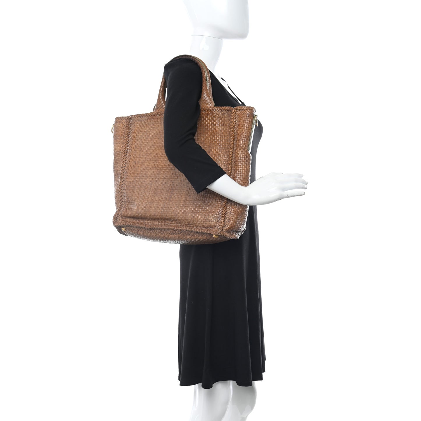 Goatskin Woven Shopping Tote Cacao