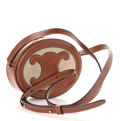 Celine Canvas Calfskin Cuir Small Triomphe Oval Crossbody Purse Natural Tan 2 of 9