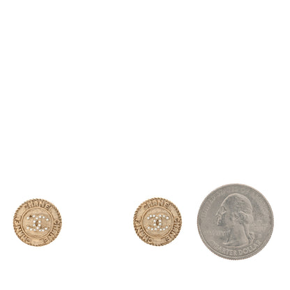 Chanel Metal Crystal CC Medallion Round Earrings Gold 2 of 5