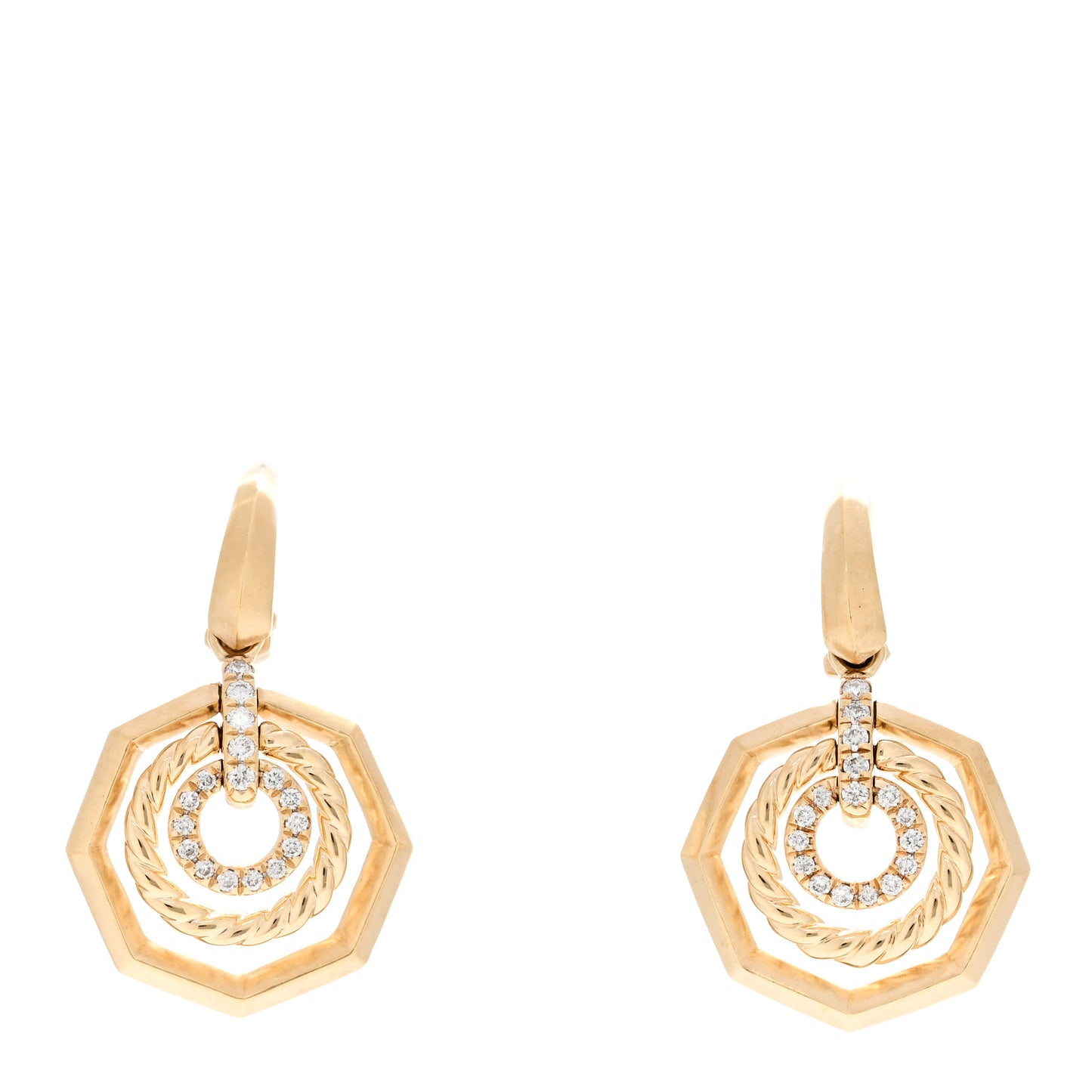 18K Yellow Gold Diamond 16mm Stax Drop Earrings