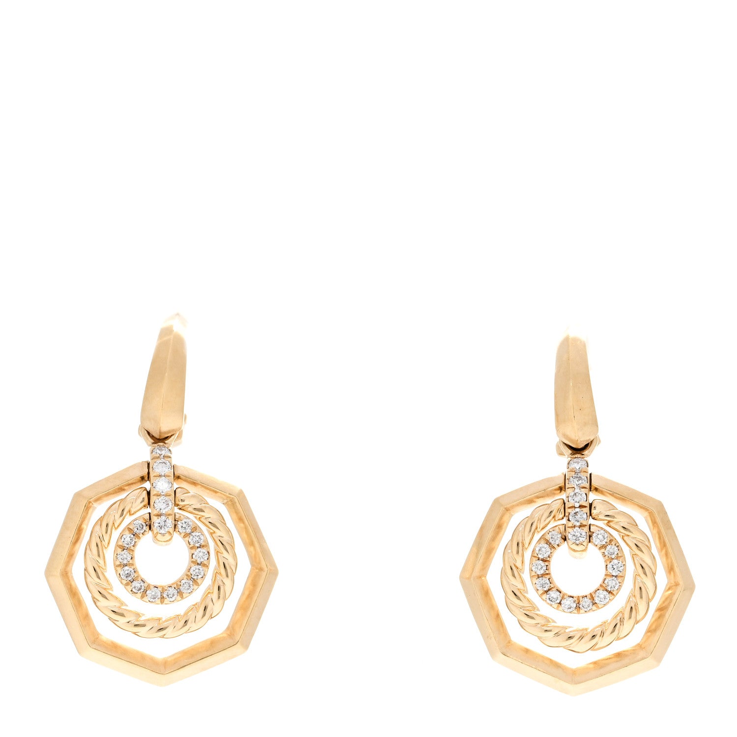 David Yurman 18K Yellow Gold Diamond 16mm Stax Drop Earrings 1 of 5