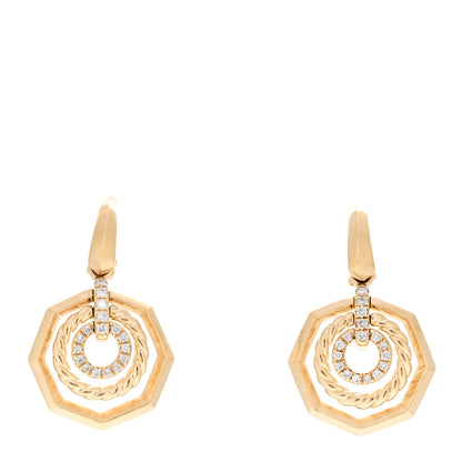 David Yurman 18K Yellow Gold Diamond 16mm Stax Drop Earrings 1 of 5