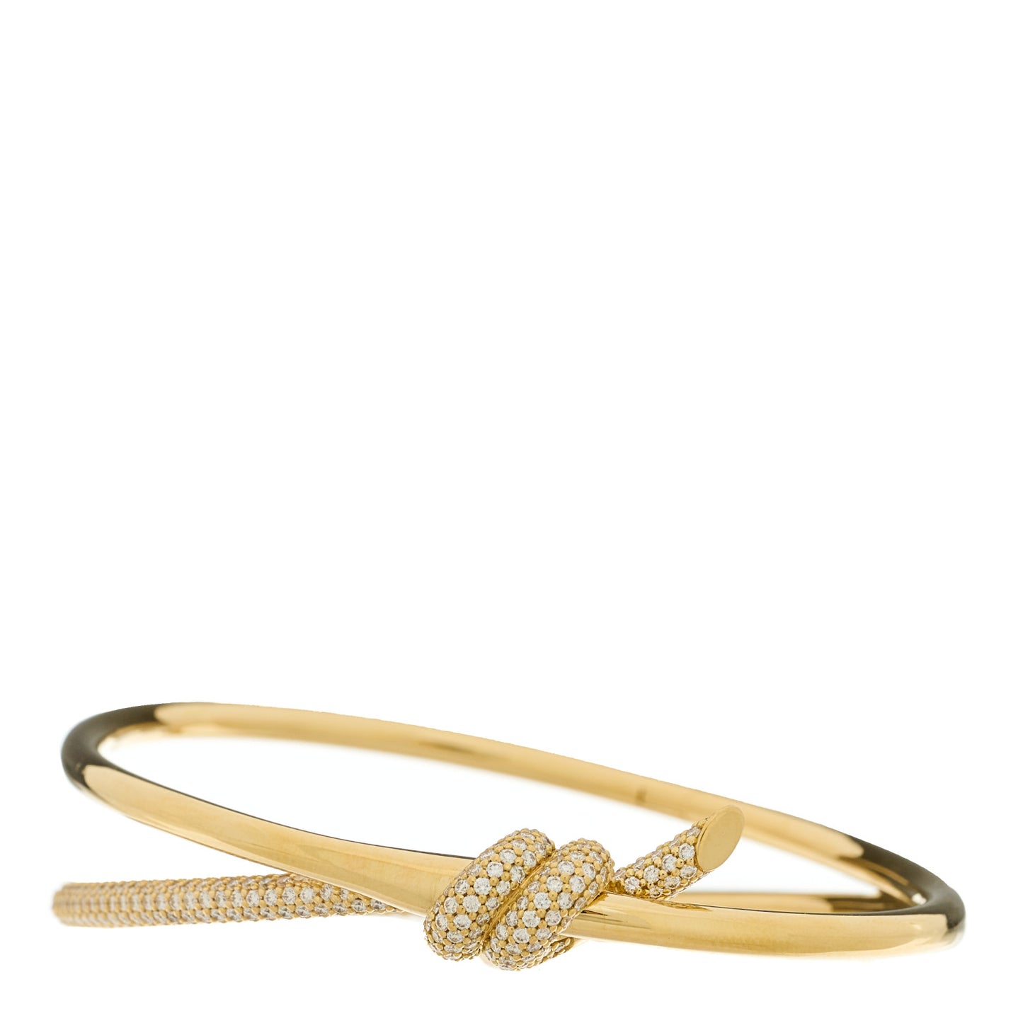18K Yellow Gold Diamond Knot Double Row Hinged Bangle Bracelet