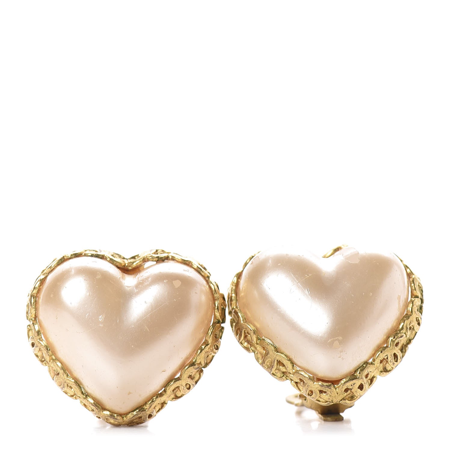 Chanel Pearl Heart Clip On Earrings Gold 1 of 4