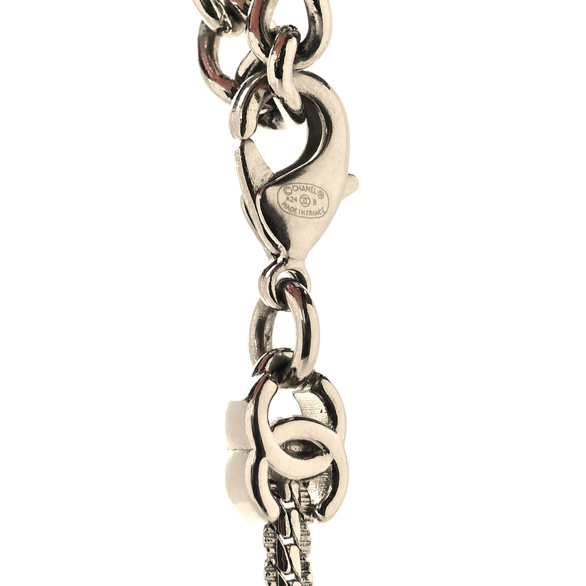 Metal CC Long Chain Necklace Silver
