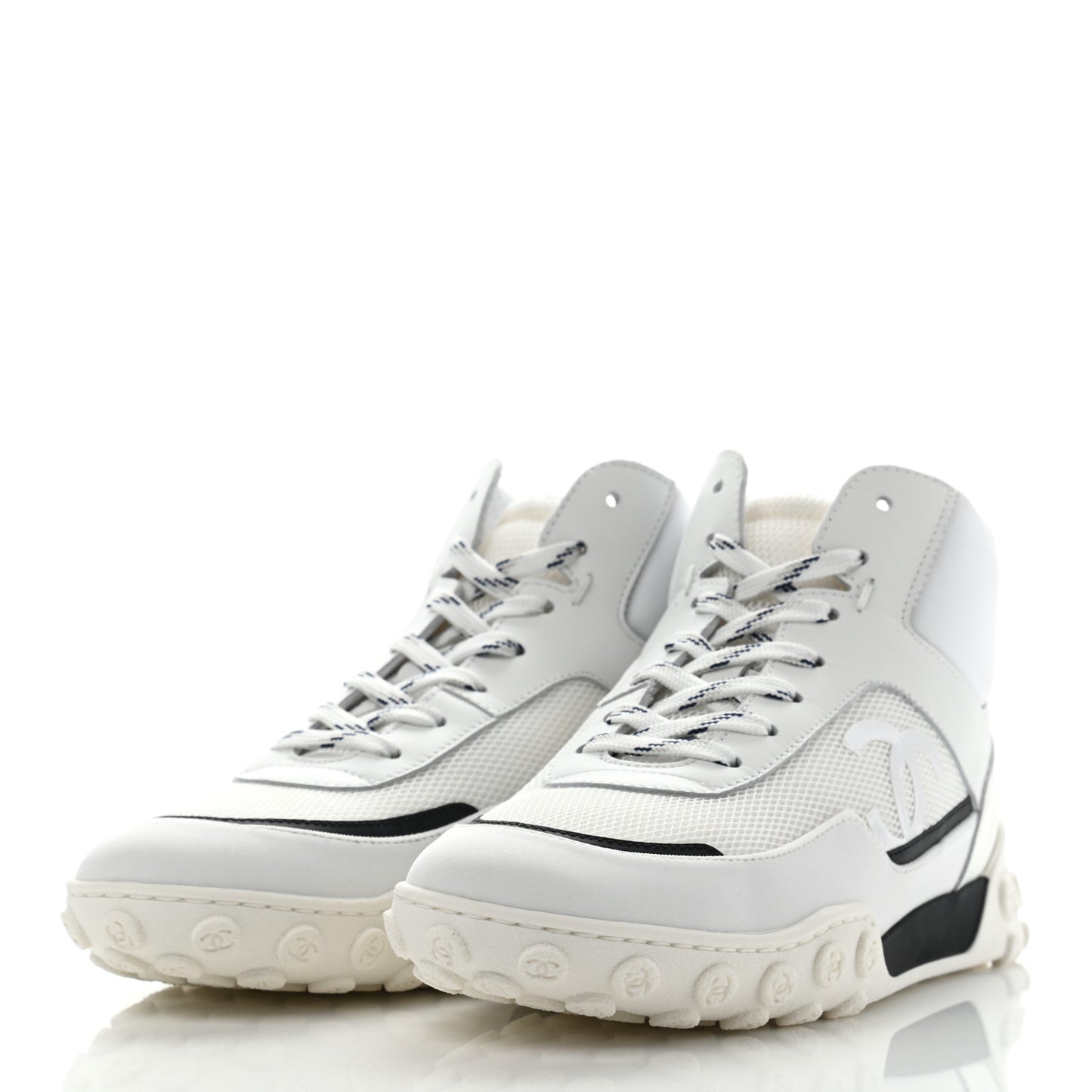 Calfskin Mesh Lycra Womens Logo High Top Sneakers 37 White