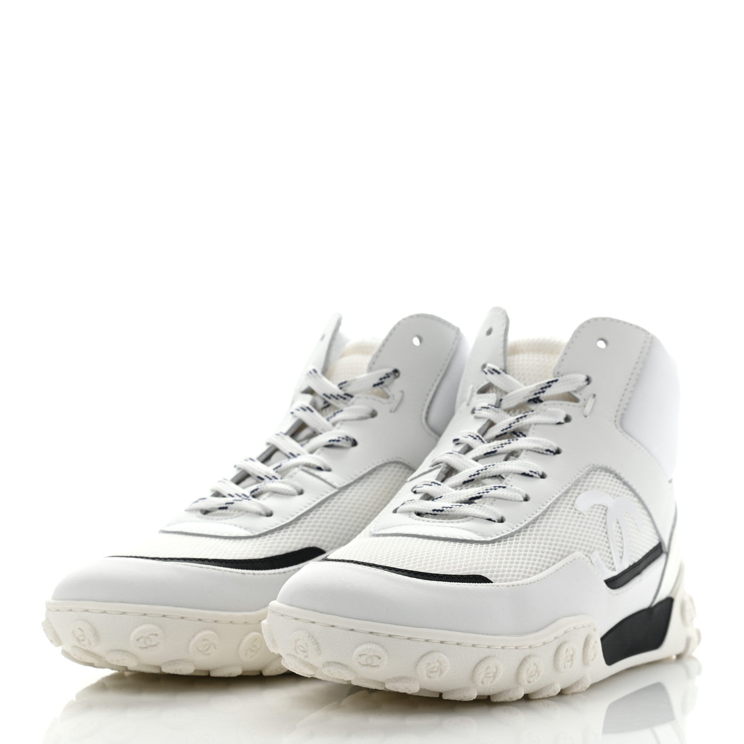 Chanel Calfskin Mesh Lycra Womens Logo High Top Sneakers 37 White 3 of 12