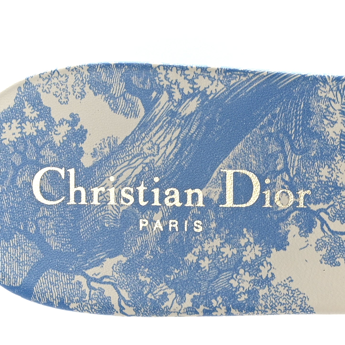 Canvas Toile De Jouy Embroidered Dway Flat Slide Sandals 40 Cornflower