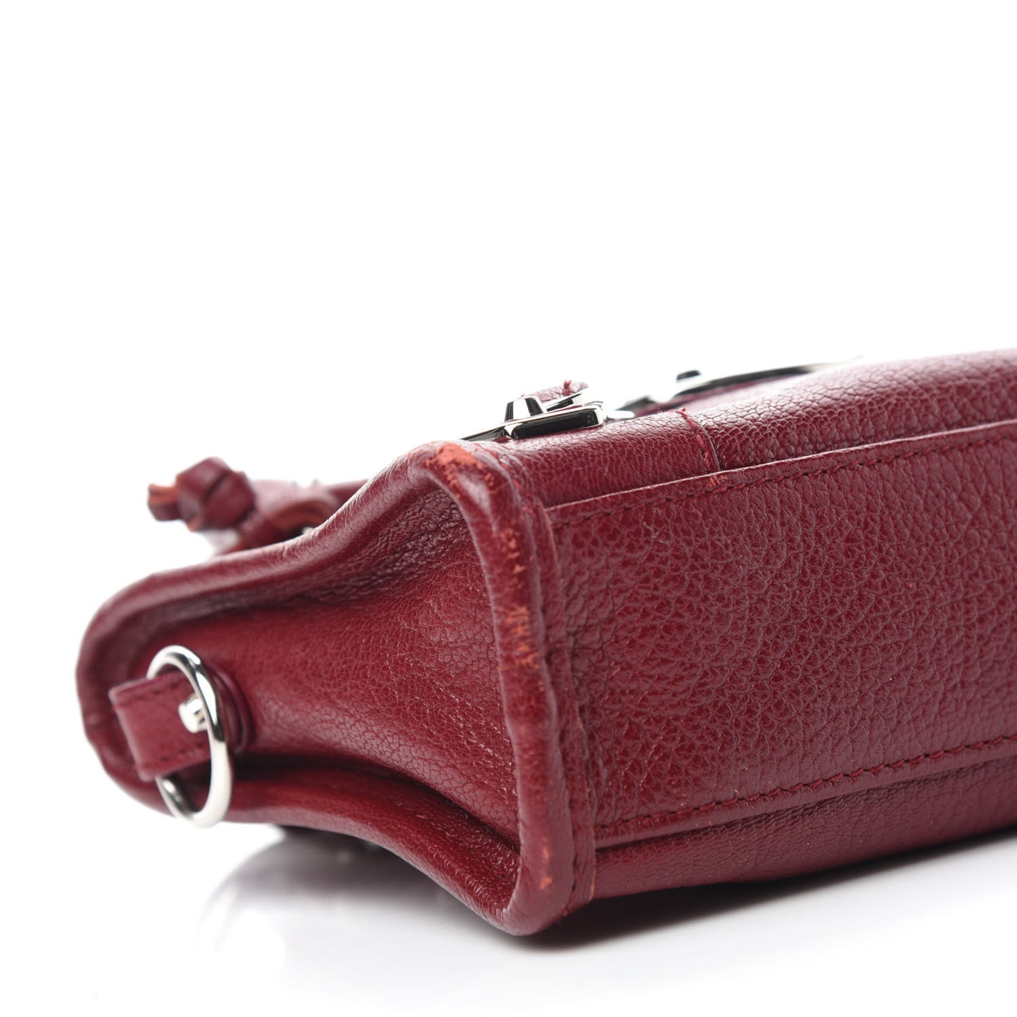 Chevre Silver Metallic Edge Hardware Nano City Rouge Lie De Vin