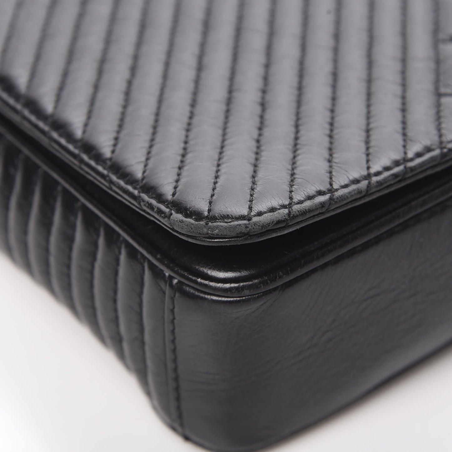 Glazed Calfskin Quilted Medium Coco Boy Flap Black