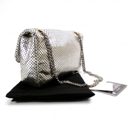 Chanel Metallic Crackled Calfskin Perforated Drill Flap Silver 3 of 12