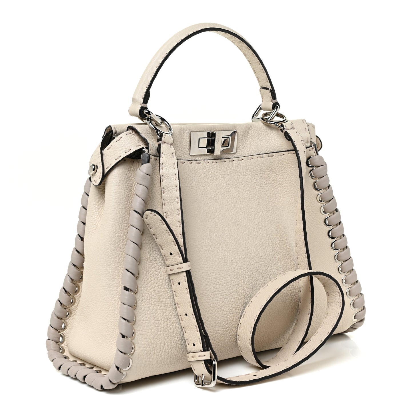 Cuoio Romano Selleria Vitello Dolce Lace Up Medium Peekaboo Iconic Satchel Camelia Milk Grigio Polvere