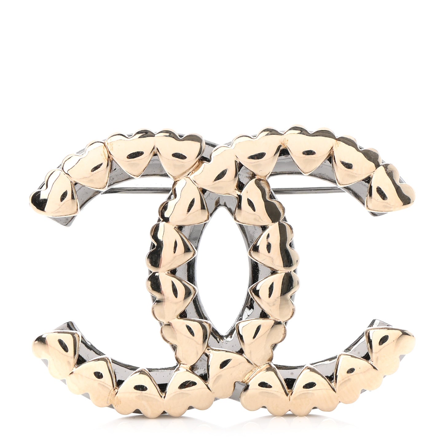 Metal CC Heart Brooch Gold Silver