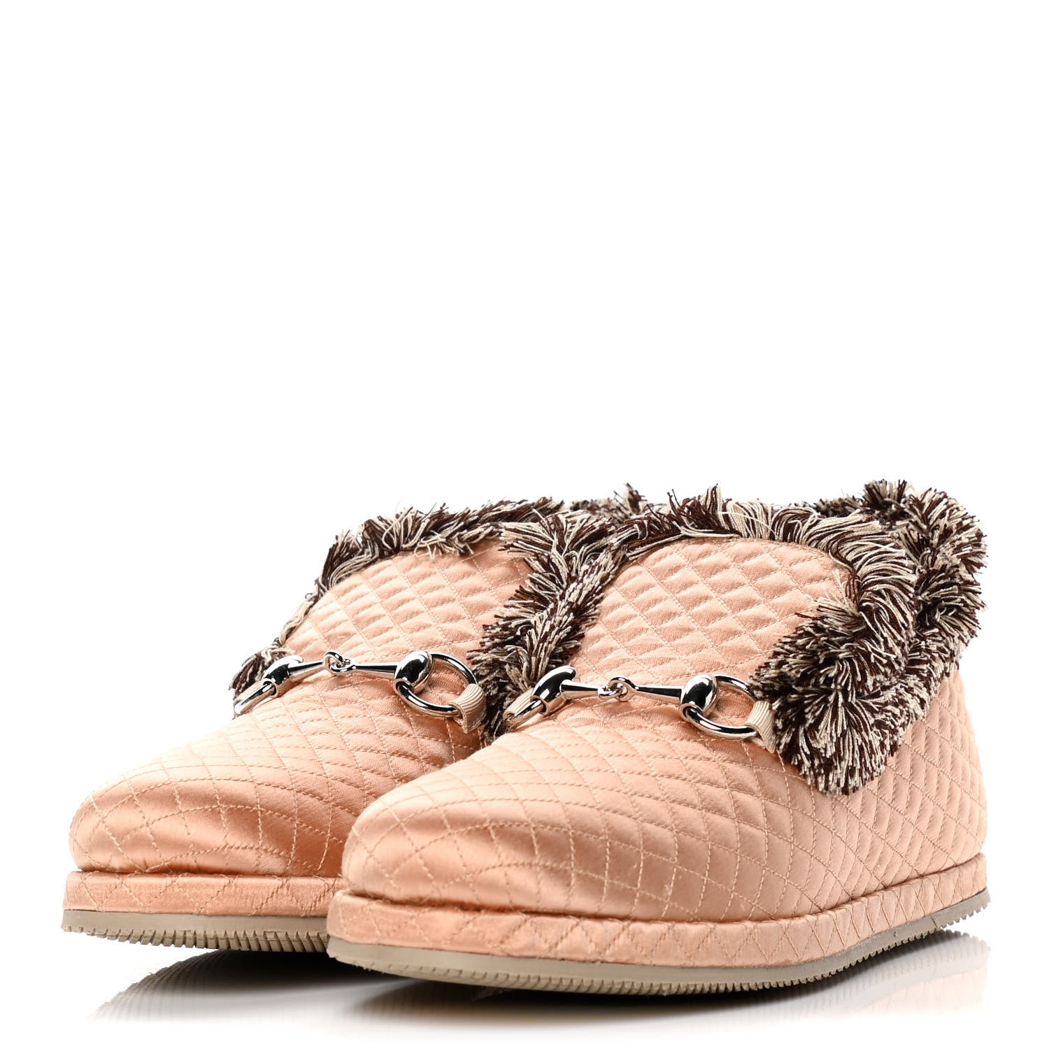 Gucci Satin Quilted Womens Fria Horsebit Loafers 35.5 Apricot Beige 3 of 10