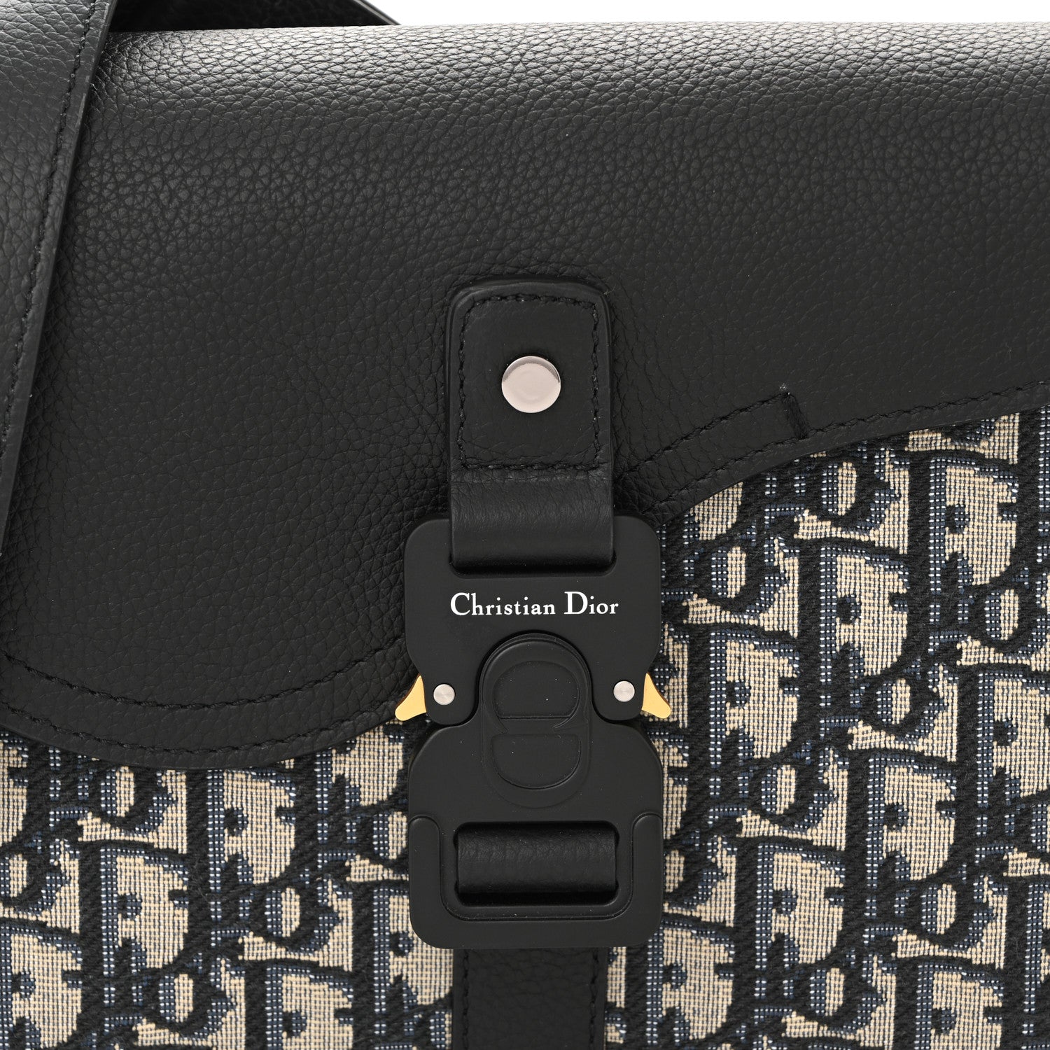 Christian Dior Oblique Jacquard Grained Calfskin Small Saddle Messenger Bag Beige Black 8 of 10
