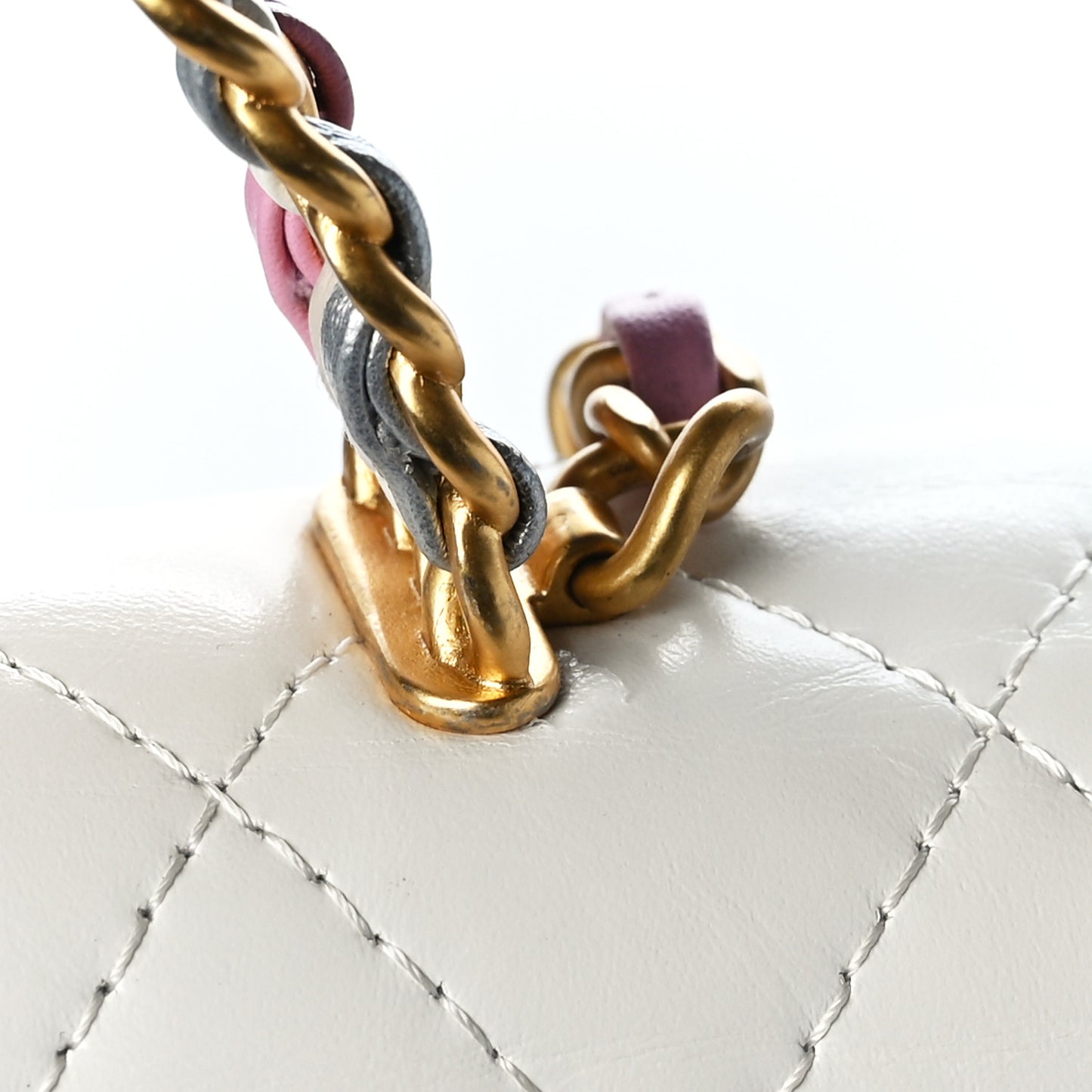 Shiny Calfskin Quilted Multicolor Top Handle Wallet On Chain WOC White