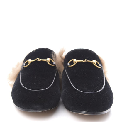 Gucci Velvet Fur Womens Princetown Slippers 38 Black 2 of 8