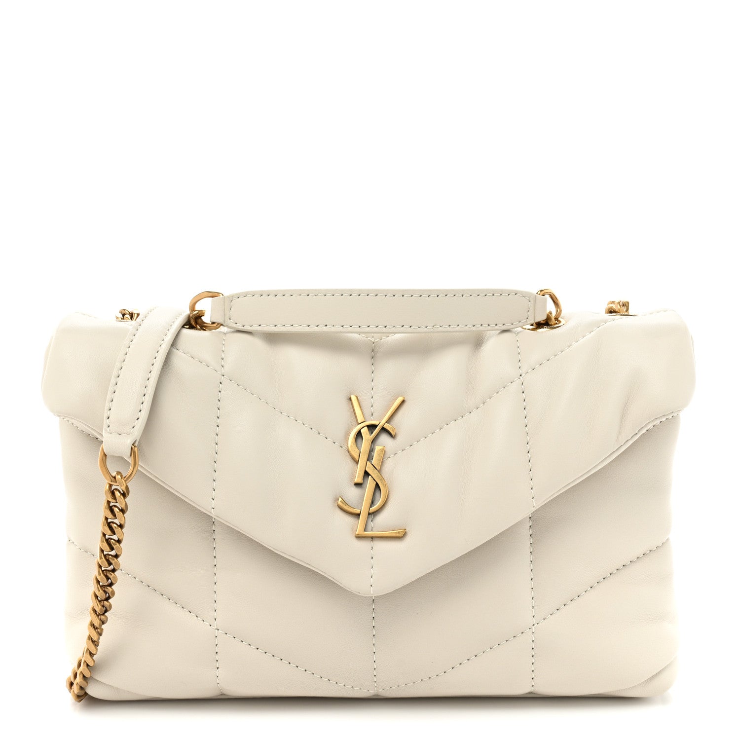 Saint Laurent Lambskin Quilted Toy Loulou Puffer Monogram Chain Satchel Blanc Vintage 1 of 9