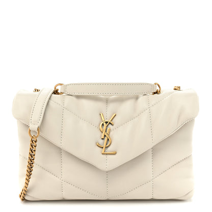 Saint Laurent Lambskin Quilted Toy Loulou Puffer Monogram Chain Satchel Blanc Vintage 1 of 9