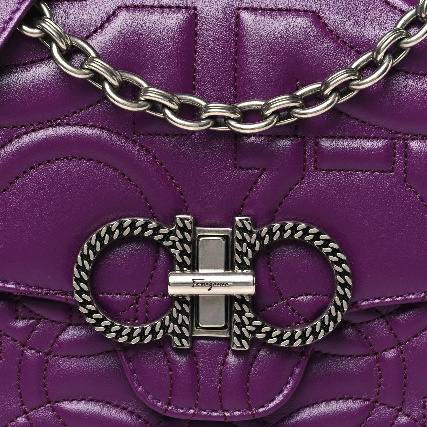 Calfskin Quilted Gancini Small Flap Bag Purple