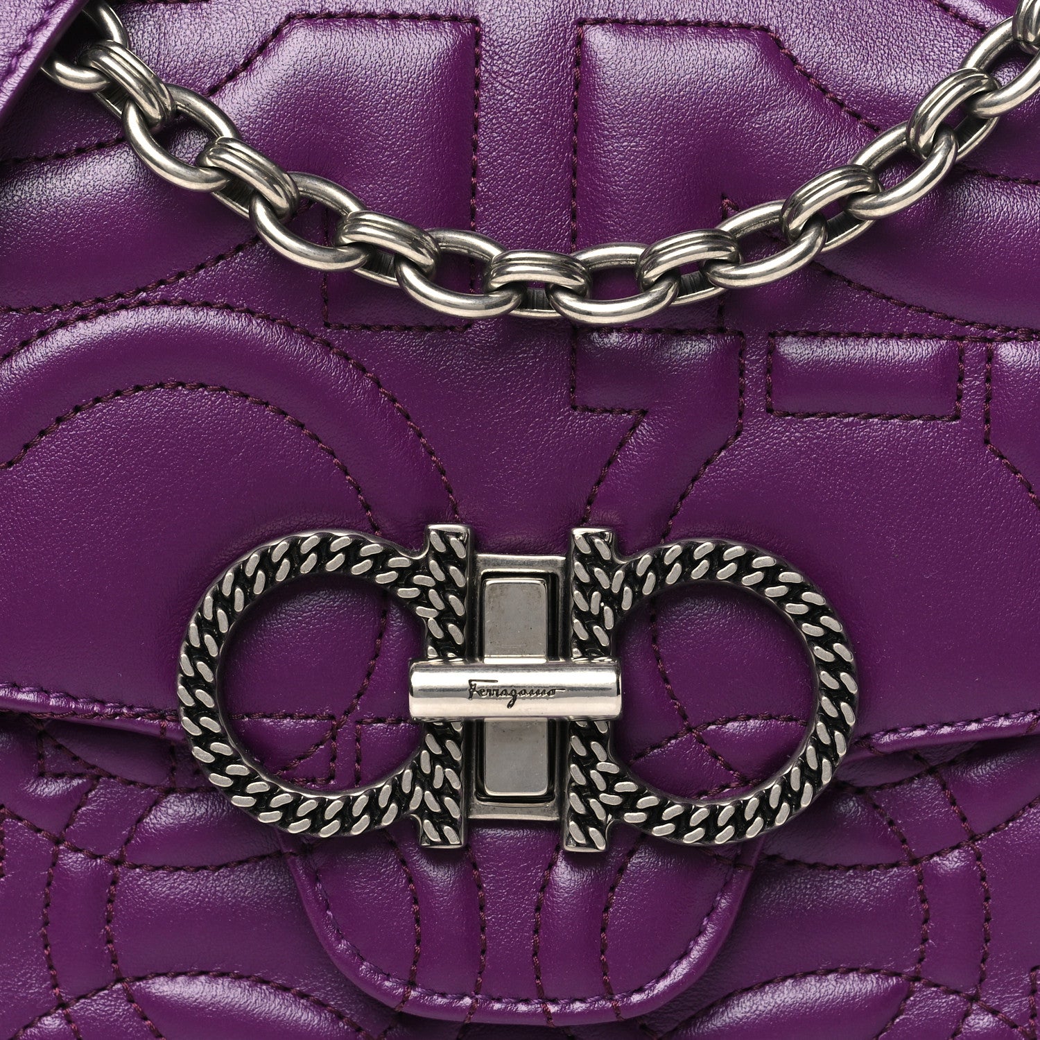 Salvatore Ferragamo Calfskin Quilted Gancini Small Flap Bag Purple 7 of 9