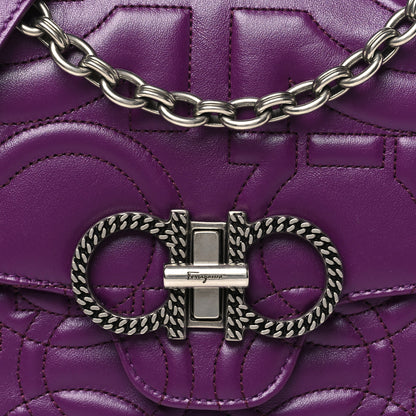 Salvatore Ferragamo Calfskin Quilted Gancini Small Flap Bag Purple 7 of 9