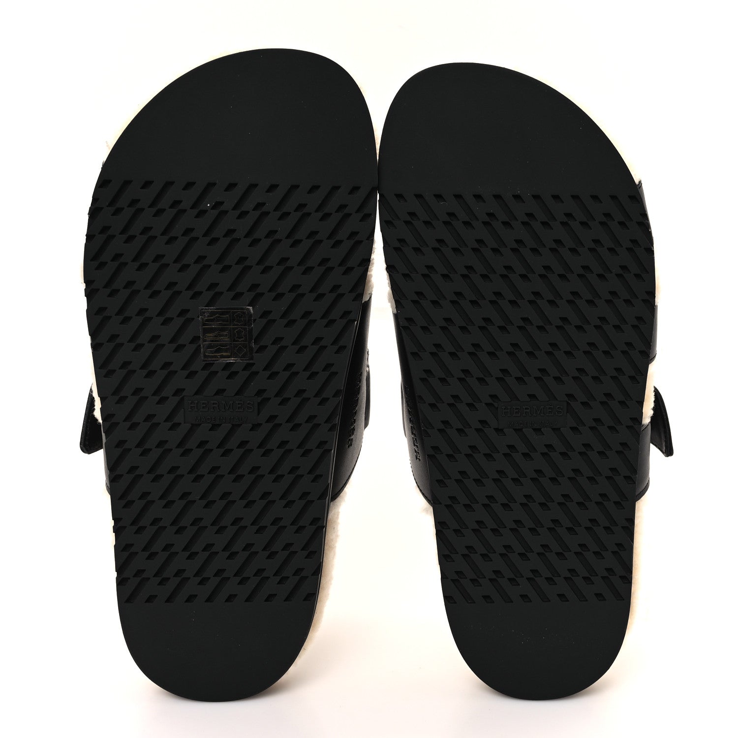 Hermes Calfskin Woolskin Womens Chypre Sandals 38 Black Ecru 6 of 9