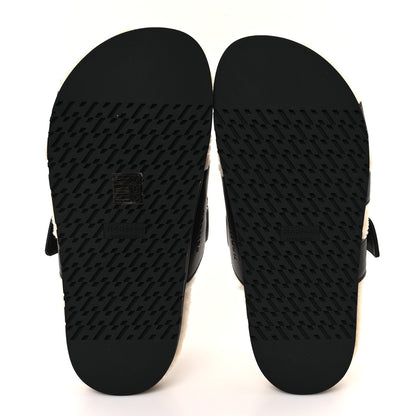 Hermes Calfskin Woolskin Womens Chypre Sandals 38 Black Ecru 6 of 9