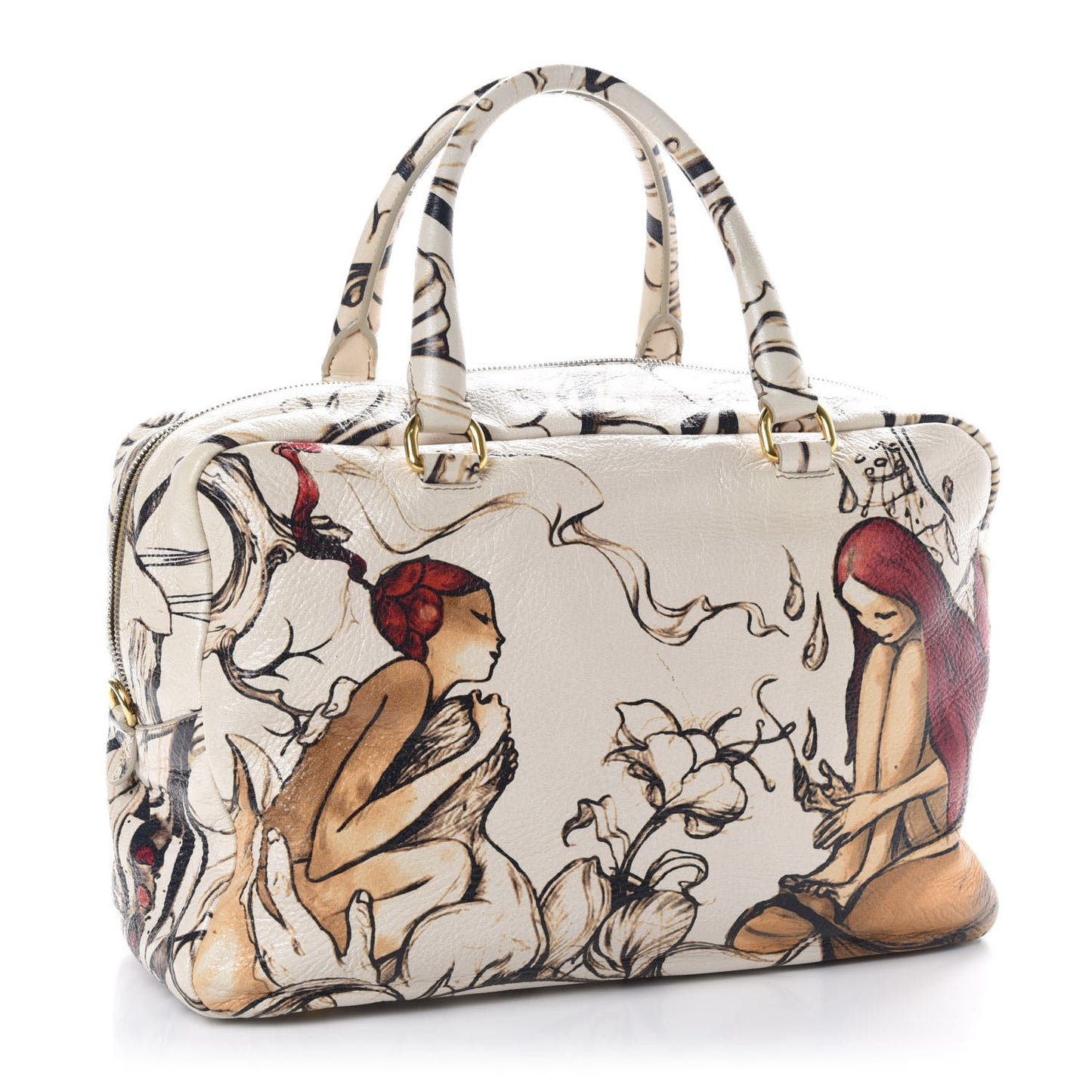 X JAMES JEAN Cervo Lux Fairy Print Large Double Handle Boston Bag Prugna