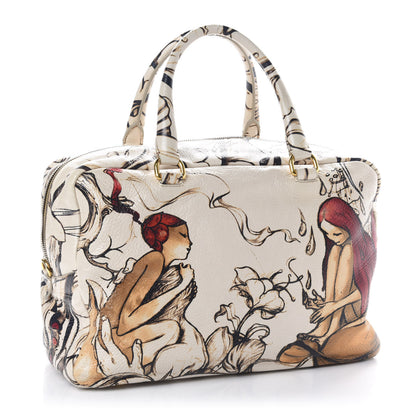 Prada X JAMES JEAN Cervo Lux Fairy Print Large Double Handle Boston Bag Prugna 4 of 11