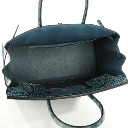 Hermes Shiny Porosus Crocodile Birkin 30 Blue Jean 20 of 32