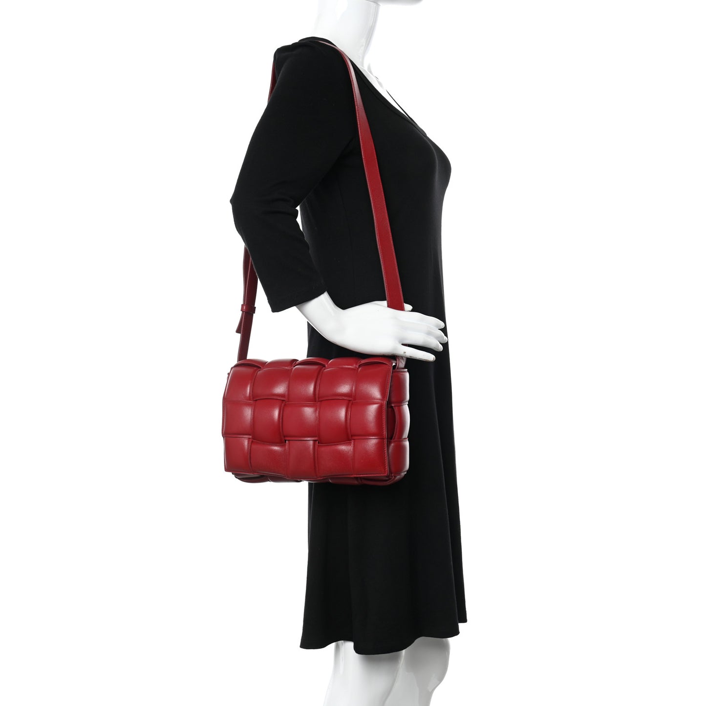 Nappa Maxi Intreccio Padded Cassette Crossbody Bag Dark Red
