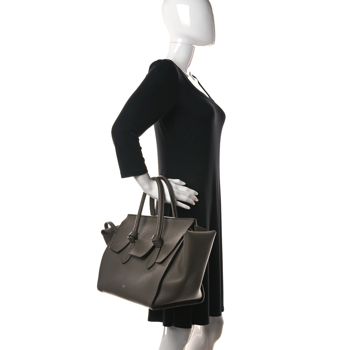 Crisped Calfskin Small Tie Knot Tote Dark Khaki