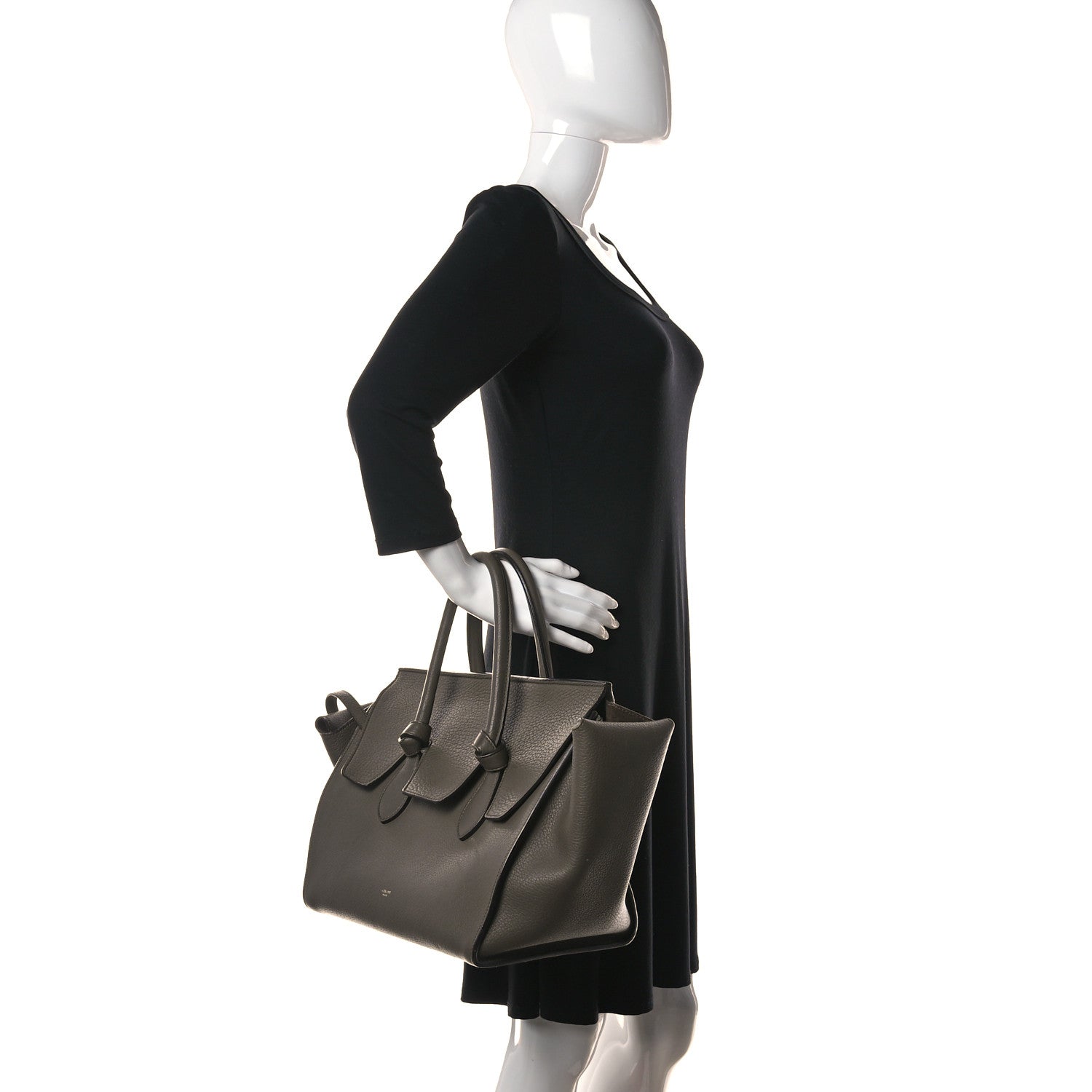 Celine Crisped Calfskin Small Tie Knot Tote Dark Khaki 3 of 39