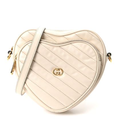 Gucci Calfskin Matelasse Diagonal Mini Interlocking G Heart Shoulder Bag Mystic White 1 of 10