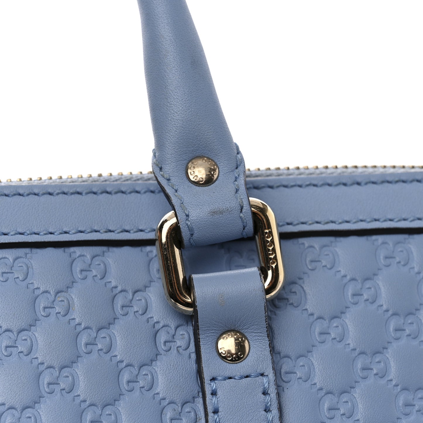 Soft Microguccissima Small Zippered Satchel Light Blue