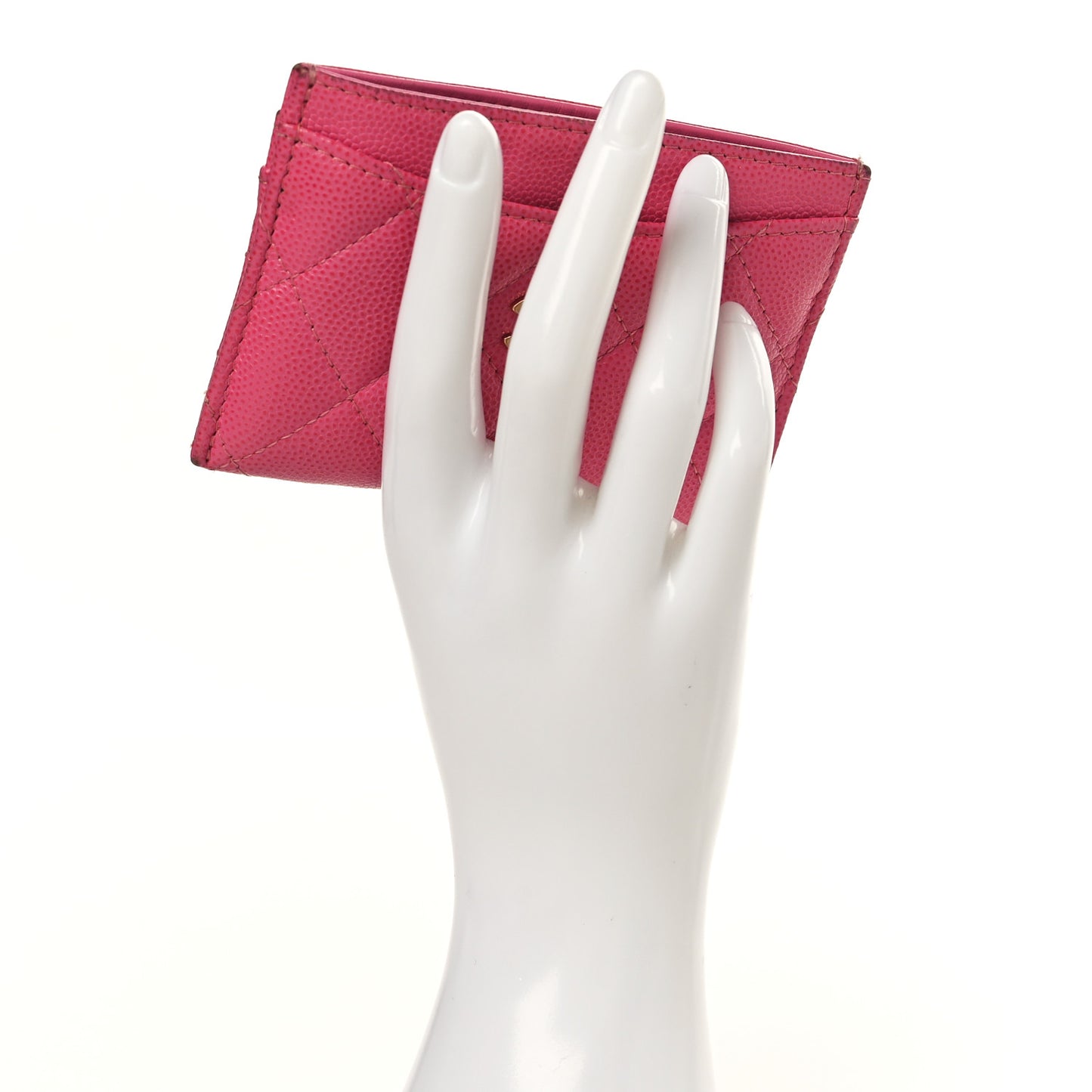 Caviar Quilted Card Holder Fuchsia
