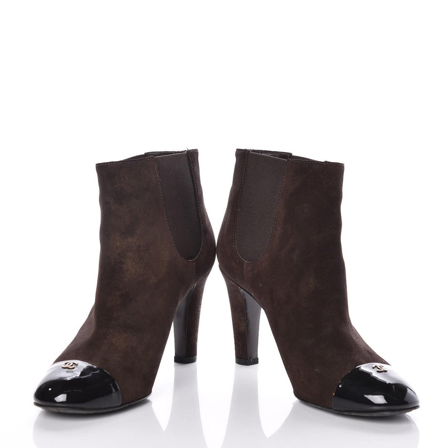 Suede Patent Cap Toe Short Boots 38.5 Brown