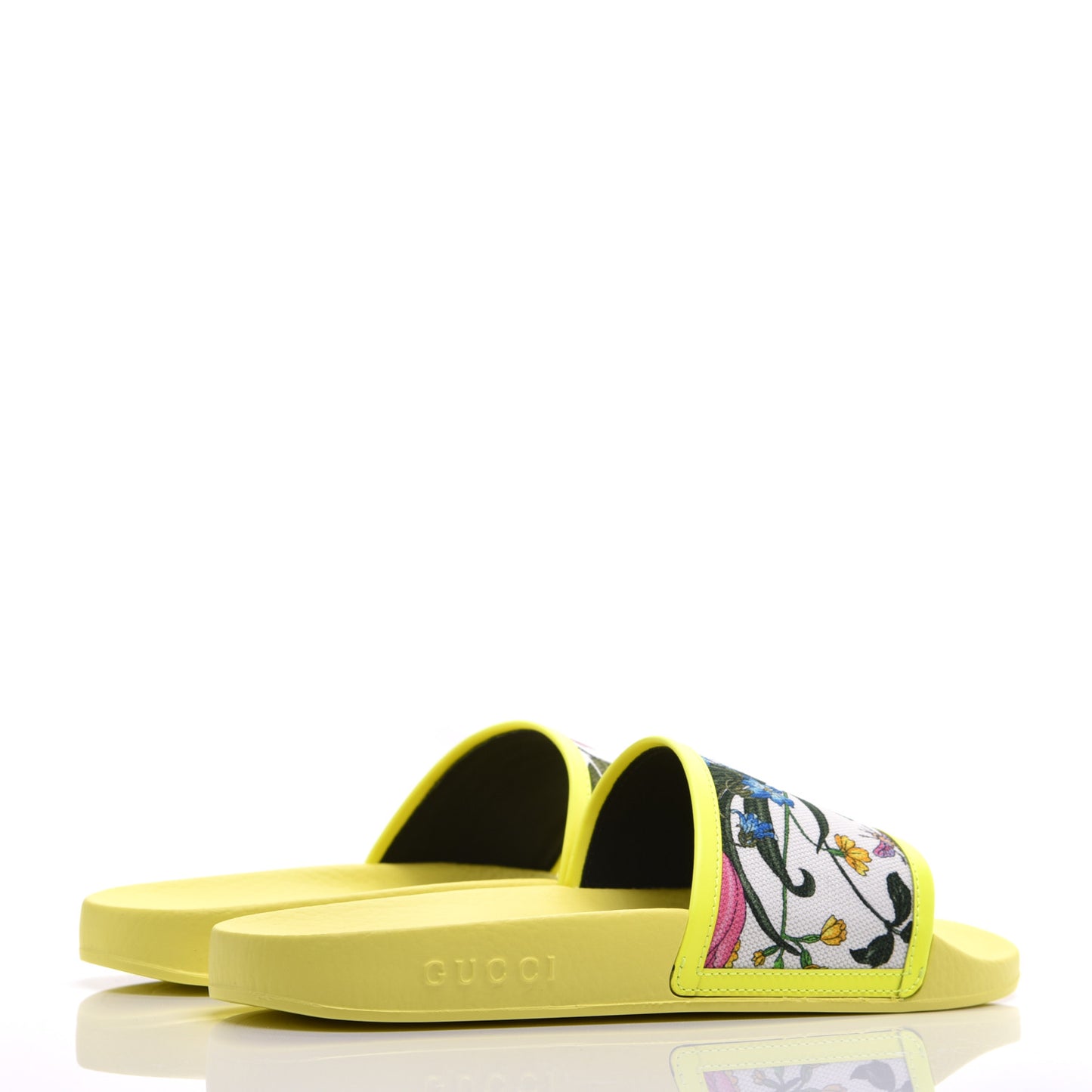 Canvas Flora Print Slide Sandals 40 White Multicolor Yellow Fluo
