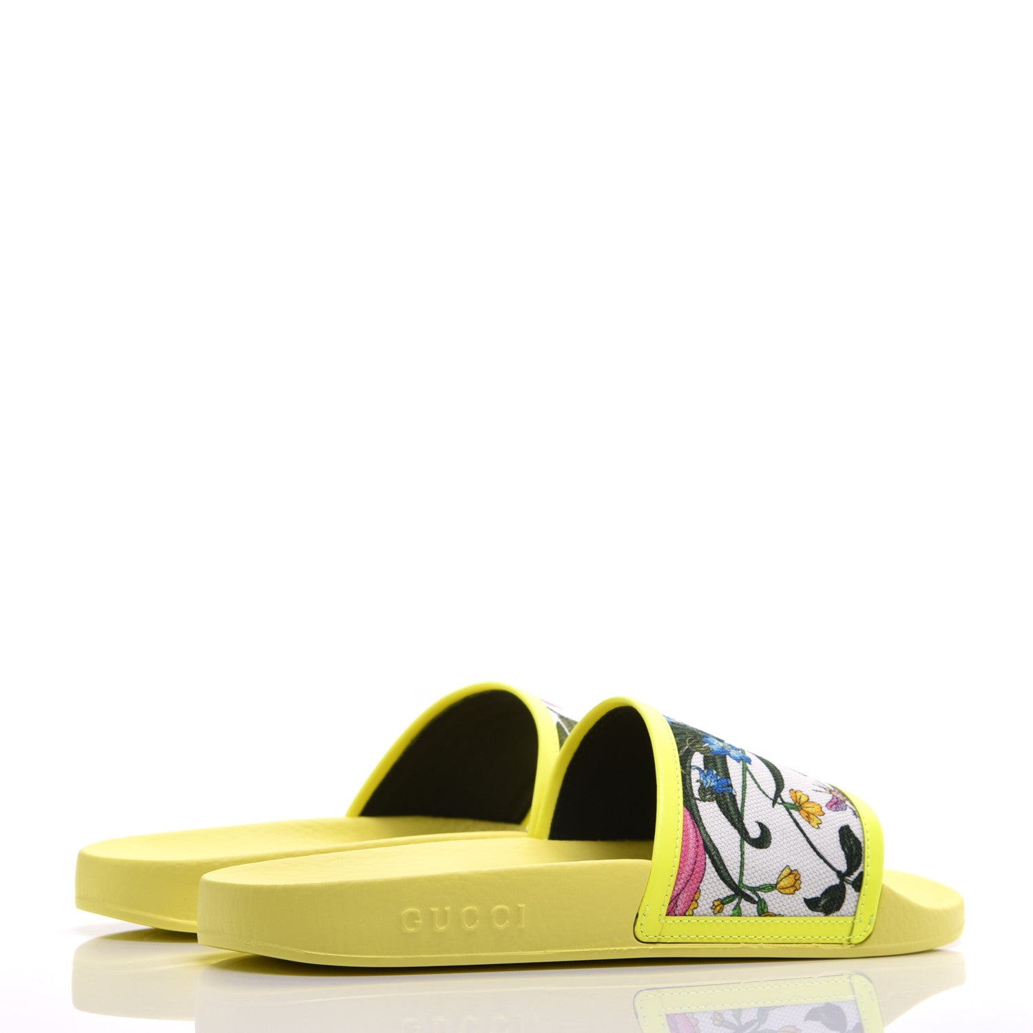 Gucci Canvas Flora Print Slide Sandals 40 White Multicolor Yellow Fluo 4 of 8