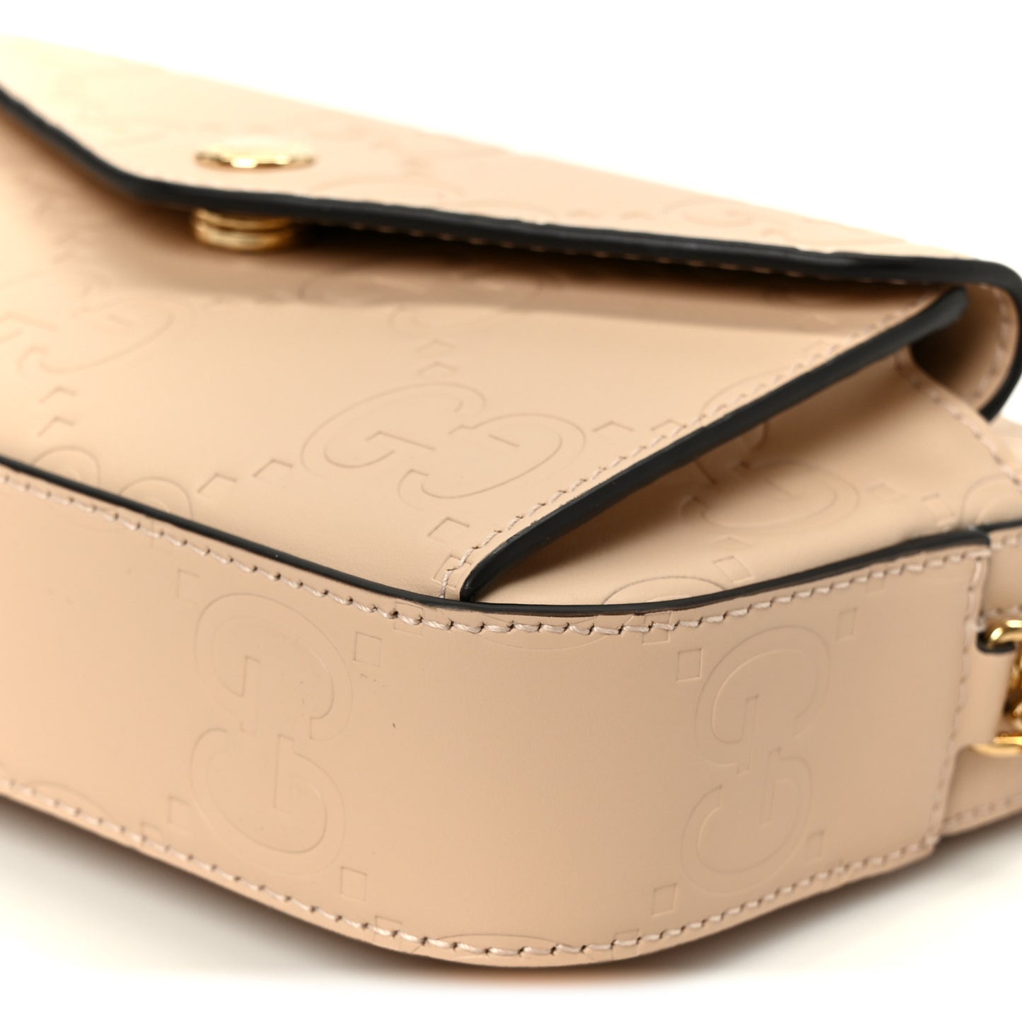 Calfskin GG Super Mini Debossed Chain Wallet Light Beige