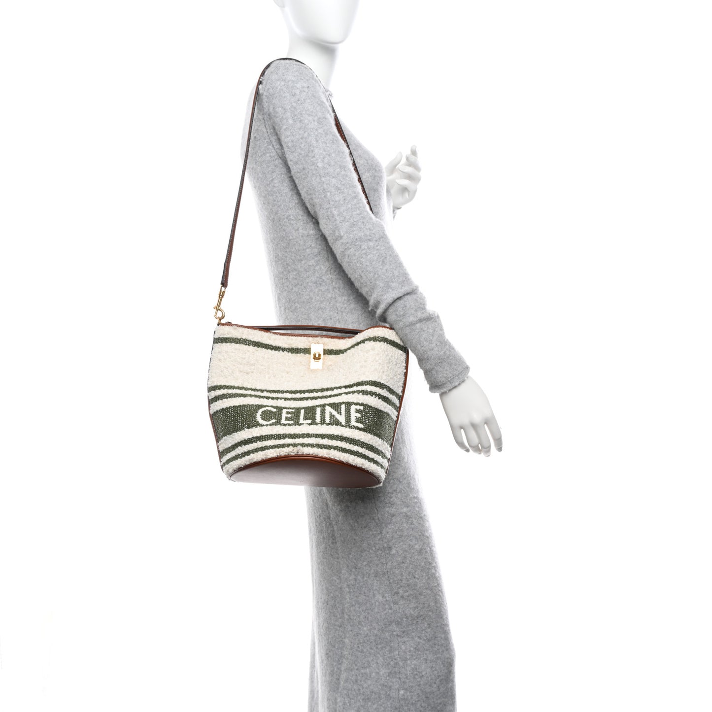 Canvas Smooth Calfskin Logo Bucket 16 Bag Khaki Beige Tan